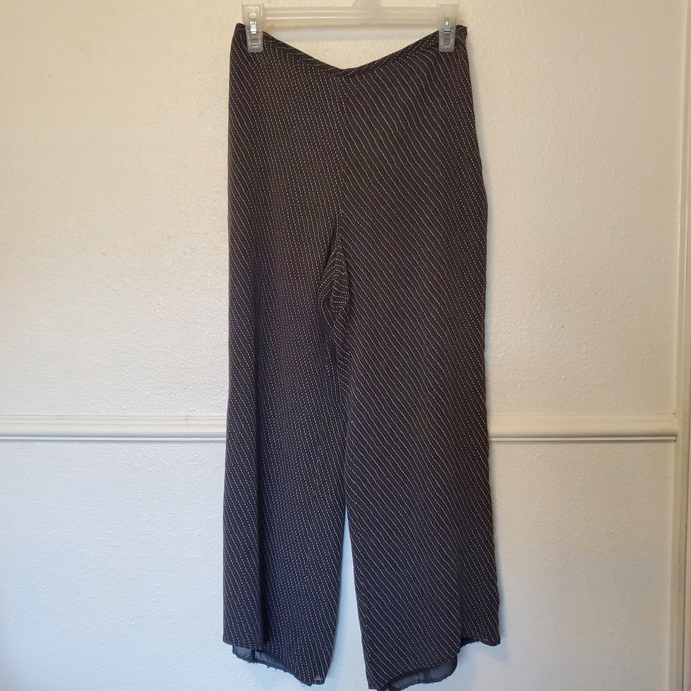 Ann Taylor Silk 2 Piece Set Womens 8/4 Black Dotted Pinstripe Top Wide Leg Pants - Picture 9 of 16